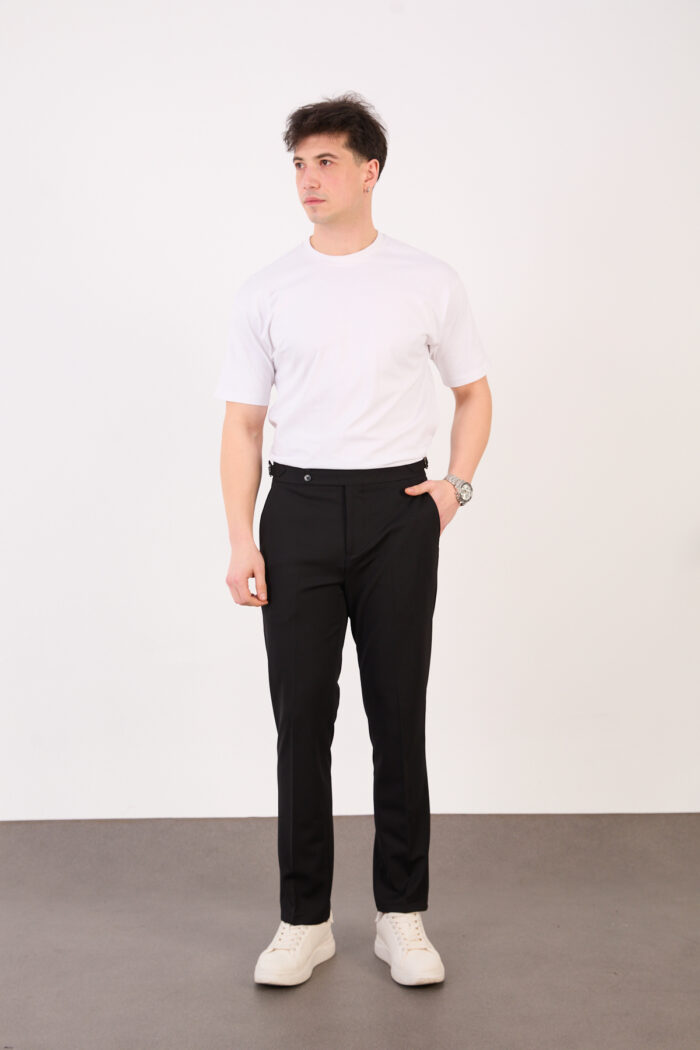 Erkek Siyah Slim Fit İtalyan Kesim Yan Bel Toka Detaylı Klasik Pantolon 011 Model - Görsel 1