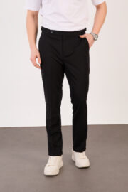 Erkek Siyah Slim Fit İtalyan Kesim Yan Bel Toka Detaylı Klasik Pantolon 011 Model - Görsel 2