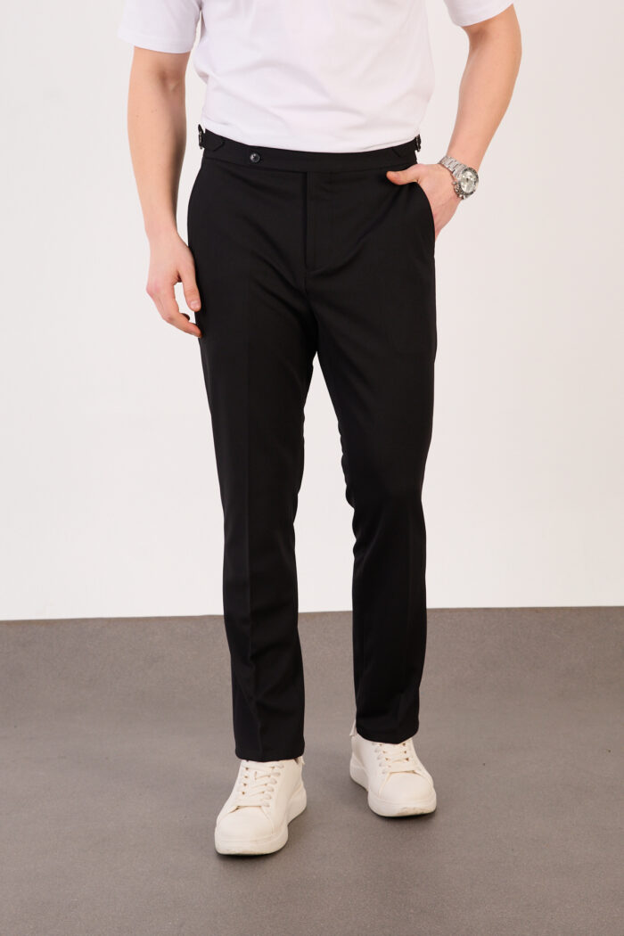 Erkek Siyah Slim Fit İtalyan Kesim Yan Bel Toka Detaylı Klasik Pantolon 011 Model - Görsel 2