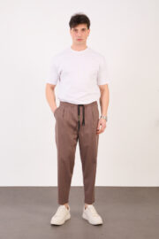 Erkek Bej Yarı Şalvar Gabardin Likralı Bel Lastikli Bağcıklı Pantolon 2606-1 Model