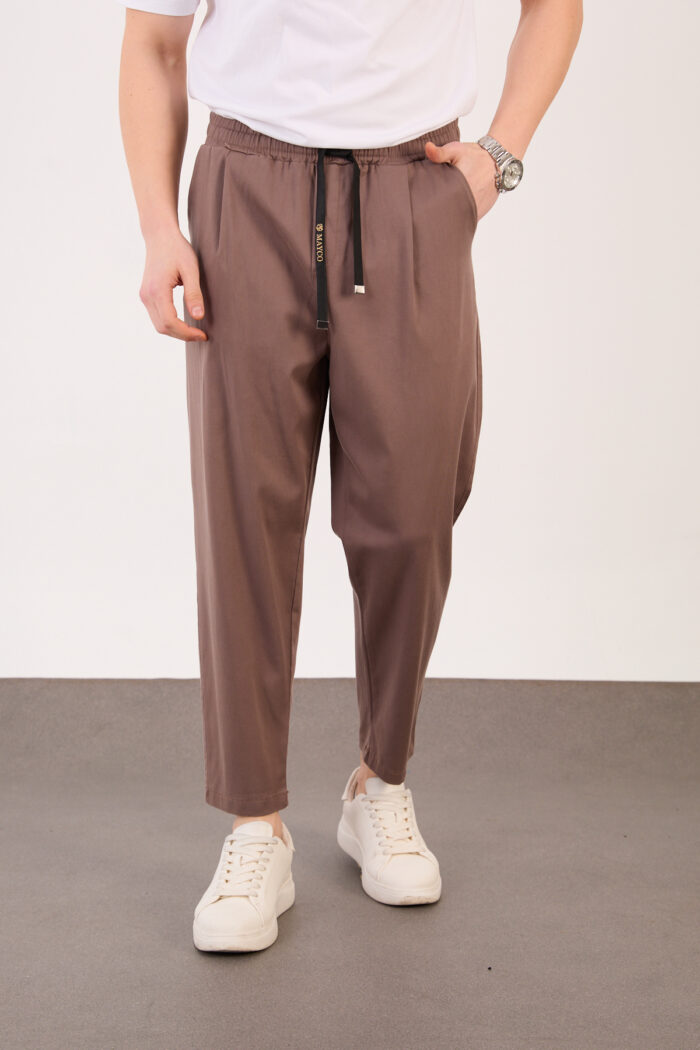 Erkek Bej Yarı Şalvar Gabardin Likralı Bel Lastikli Bağcıklı Pantolon 2606-1 Model - Görsel 2