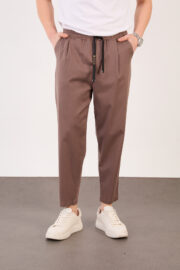 Erkek Bej Yarı Şalvar Gabardin Likralı Bel Lastikli Bağcıklı Pantolon 2606-1 Model - Görsel 3