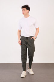 Erkek Koyu Antrasit Şalvar Gabardin Likralı Bel Lastikli Bağcıklı Pantolon 2606-1 Model