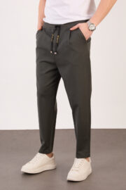 Erkek Koyu Antrasit Şalvar Gabardin Likralı Bel Lastikli Bağcıklı Pantolon 2606-1 Model - Görsel 2