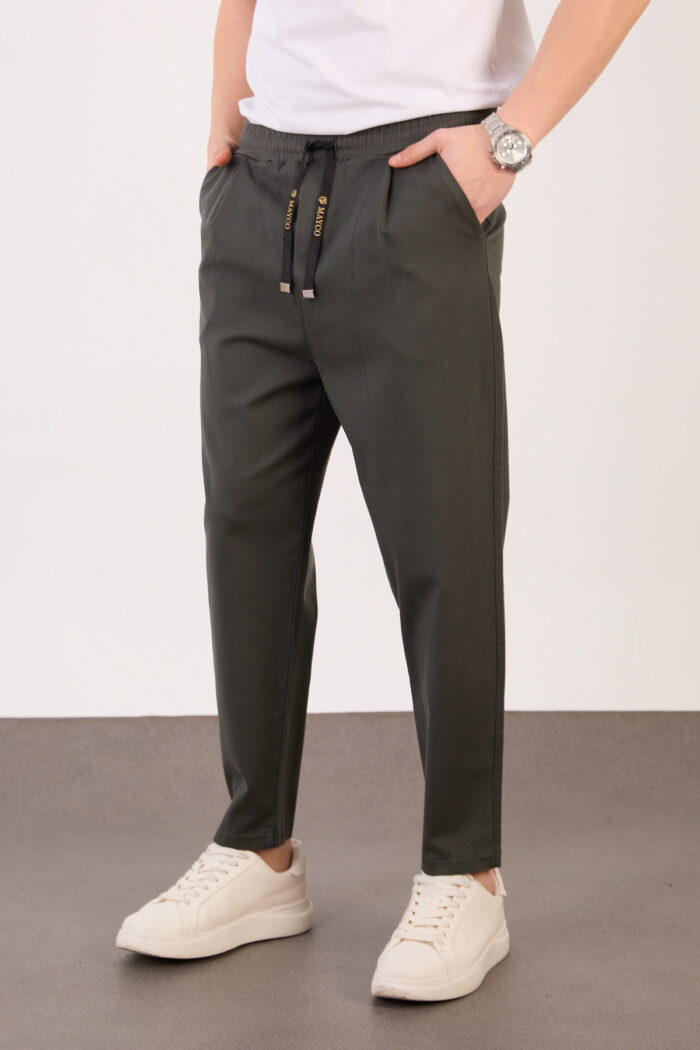 Erkek Koyu Antrasit Şalvar Gabardin Likralı Bel Lastikli Bağcıklı Pantolon 2606-1 Model - Görsel 2