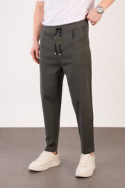 Erkek Koyu Antrasit Şalvar Gabardin Likralı Bel Lastikli Bağcıklı Pantolon 2606-1 Model - Görsel 3