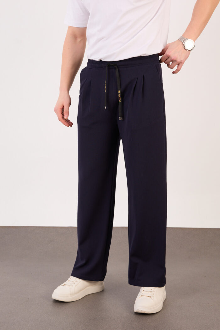 IMGL1518 Erkek Siyah Bugy Kesim Zara Tarz Bel Lastikli Bağcıklı Pantolon 2608 Model - Görsel 1