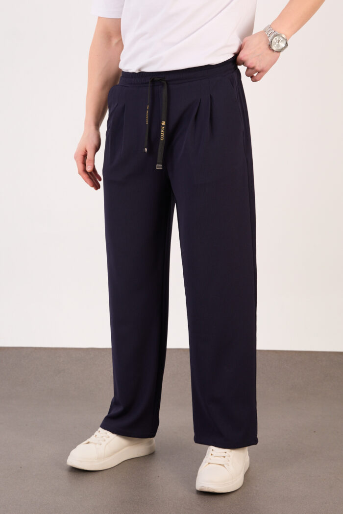 Erkek Lacivert Bugy Kesim Zara Tarz Bel Lastikli Bağcıklı Pantolon 2608 Model - Görsel 4