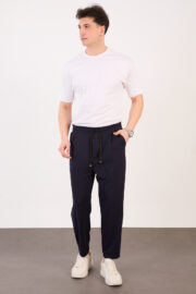 Erkek Lacivert Zara Kesim Yarı Şalvar Lastikli Bağcıklı Pantolon 2606 Model
