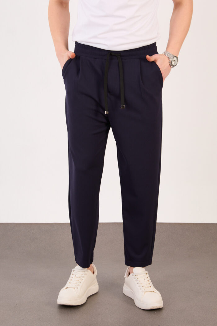 Erkek Lacivert Zara Kesim Yarı Şalvar Lastikli Bağcıklı Pantolon 2606 Model - Görsel 2