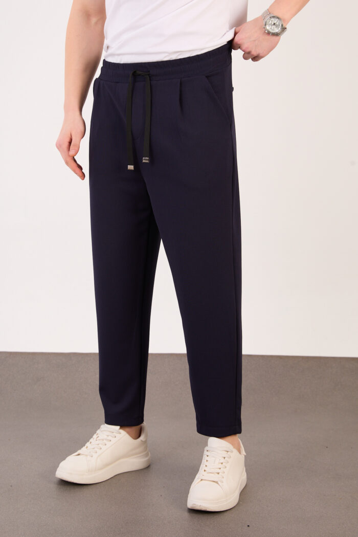 Erkek Lacivert Zara Kesim Yarı Şalvar Lastikli Bağcıklı Pantolon 2606 Model - Görsel 3