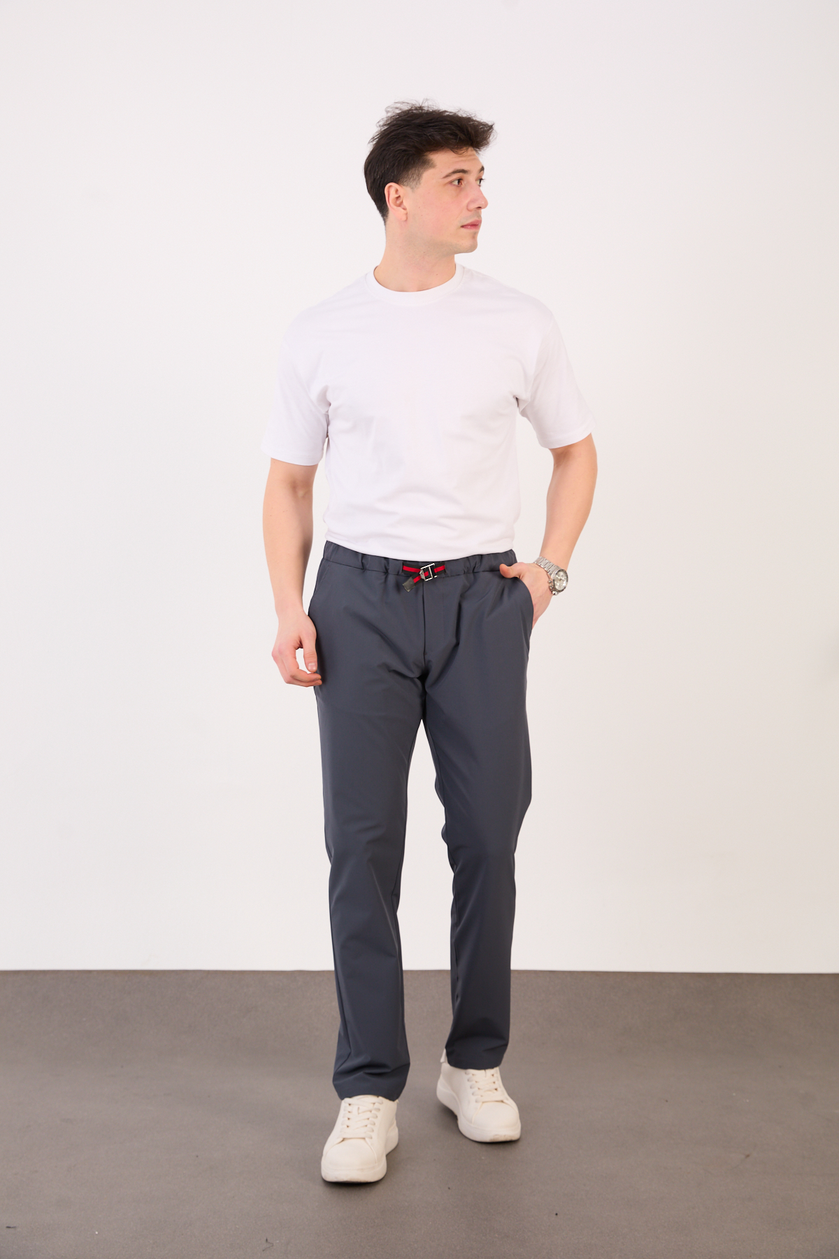 Erkek Antrasit Paraşüt Pantolon Bel Lastikli Kuşaklı Spor 06 Model