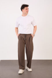 Erkek Kahve Bugy Kesim Zara Tarz Bel Lastikli Bağcıklı Pantolon 2608 Model