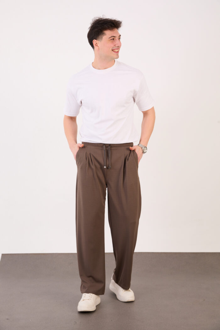 IMGL1543 Erkek Kahve Bugy Kesim Zara Tarz Bel Lastikli Bağcıklı Pantolon 2608 Model - Görsel 1