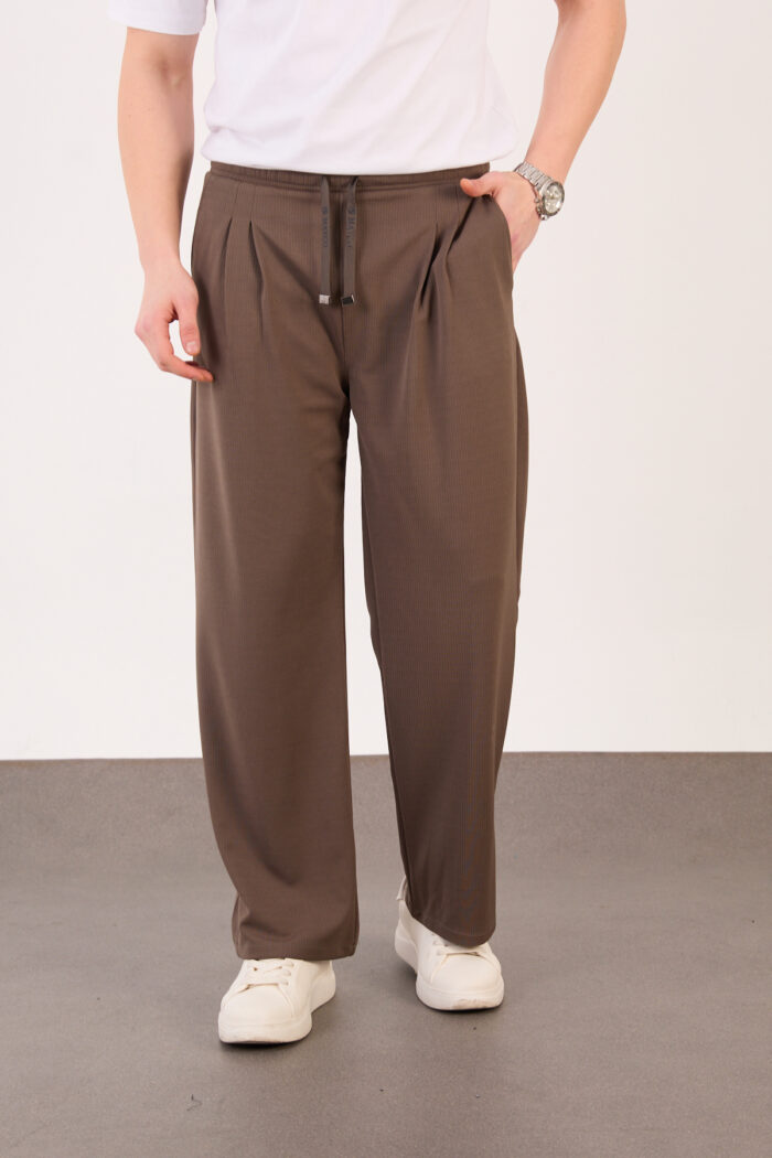 Erkek Kahve Bugy Kesim Zara Tarz Bel Lastikli Bağcıklı Pantolon 2608 Model - Görsel 2