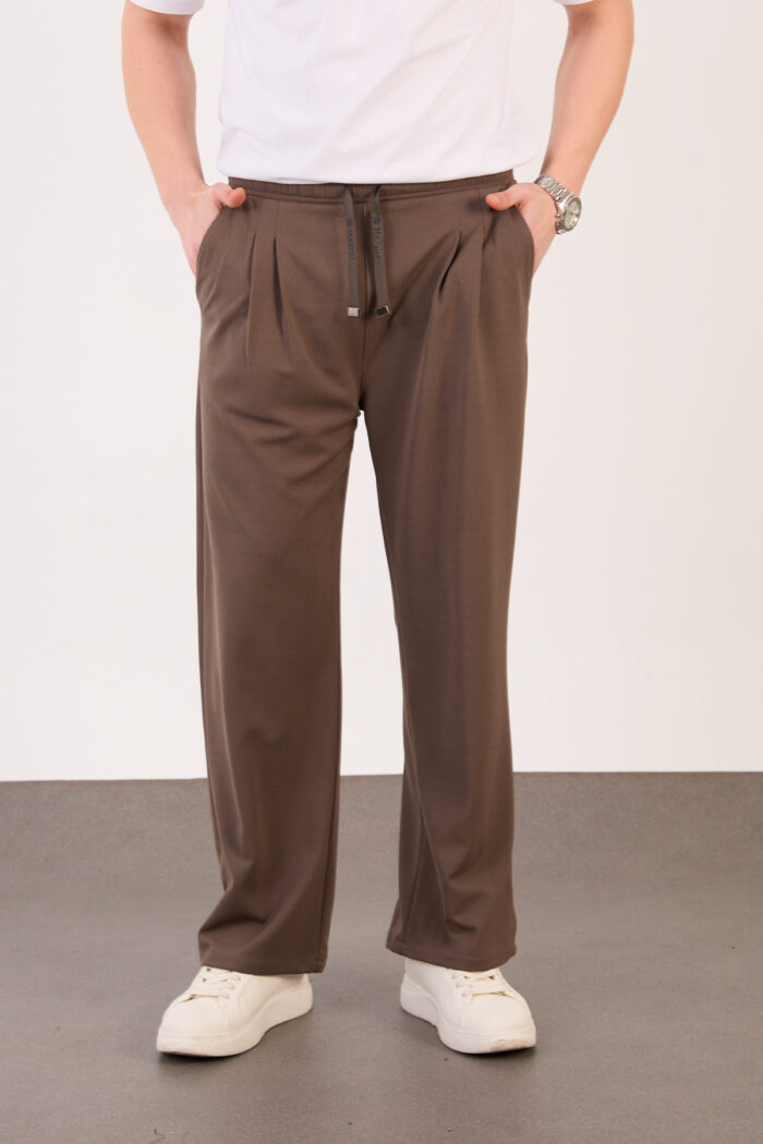 Erkek Kahve Bugy Kesim Zara Tarz Bel Lastikli Bağcıklı Pantolon 2608 Model - Görsel 3
