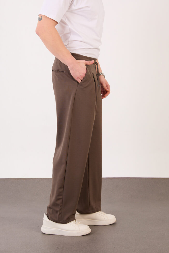 Erkek Kahve Bugy Kesim Zara Tarz Bel Lastikli Bağcıklı Pantolon 2608 Model - Görsel 4