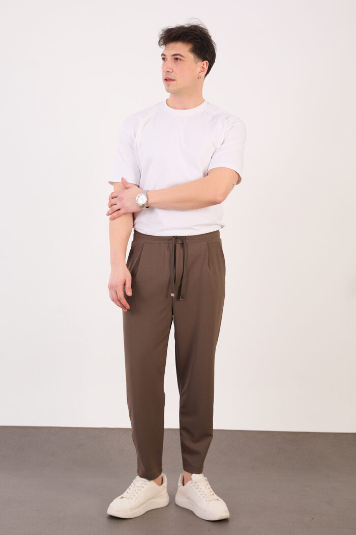 Erkek Haki Zara Kesim Yarı Şalvar Lastikli Bağcıklı Pantolon 2606 Model - Görsel 2