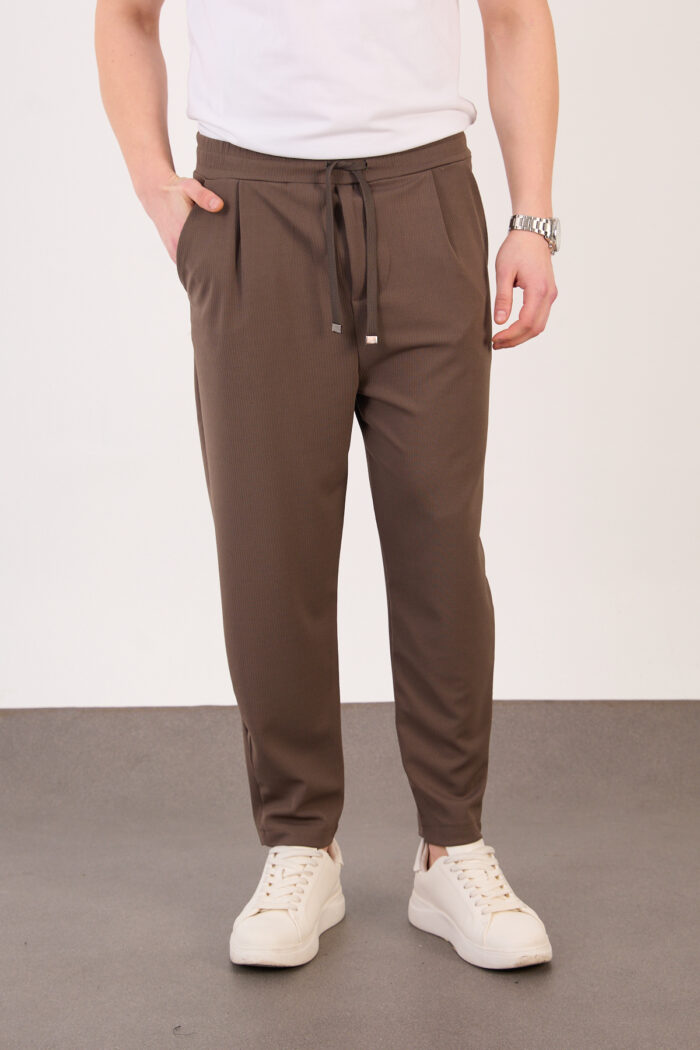 Erkek Haki Zara Kesim Yarı Şalvar Lastikli Bağcıklı Pantolon 2606 Model - Görsel 3