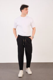 Erkek Siyah Zara Kesim Yarı Şalvar Lastikli Bağcıklı Pantolon 2606 Model