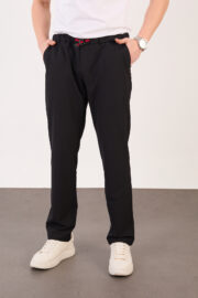 Erkek Siyah Paraşüt Pantolon Bel Lastikli Kuşaklı Günlük Spor 06 Model - Görsel 3