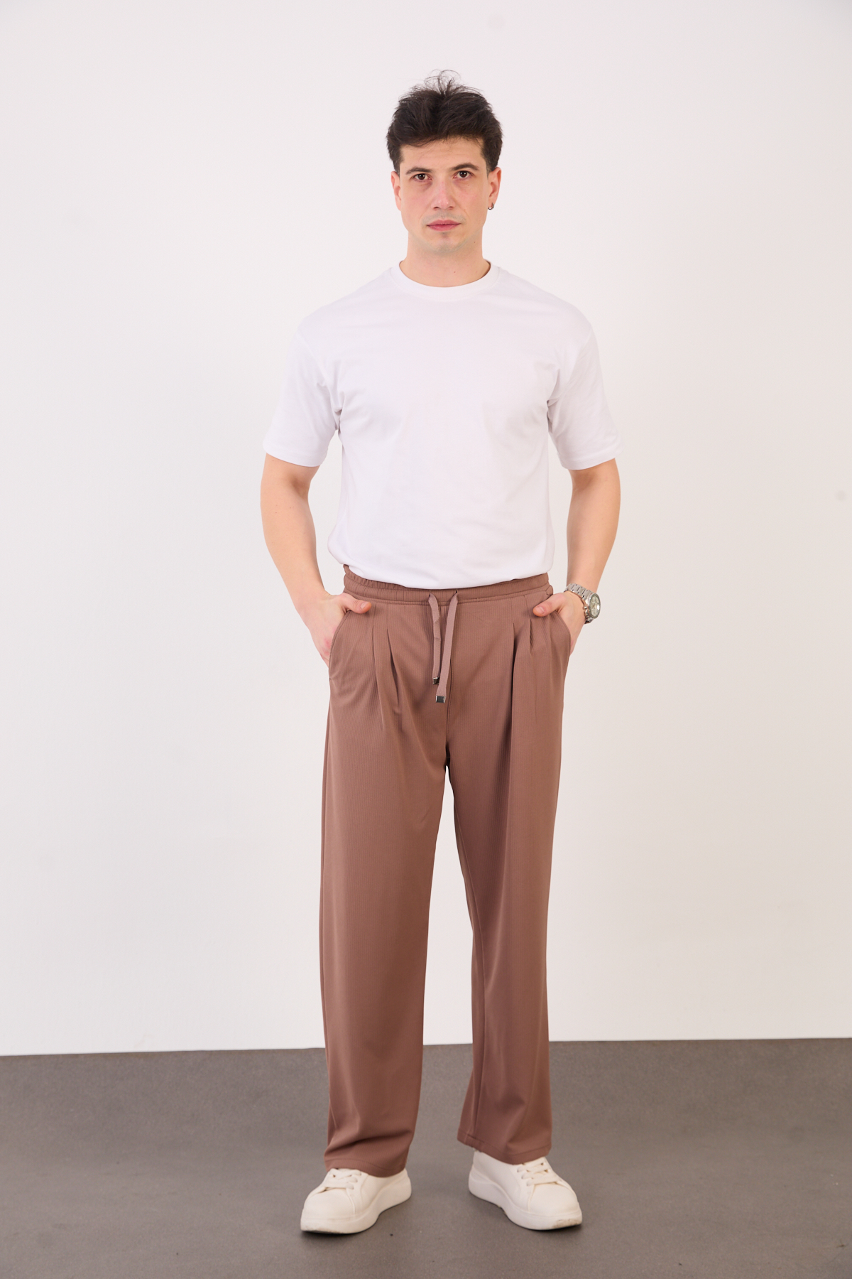 Erkek Haki Bugy Kesim Zara Tarz Bel Lastikli Bağcıklı Pantolon 2608 Model